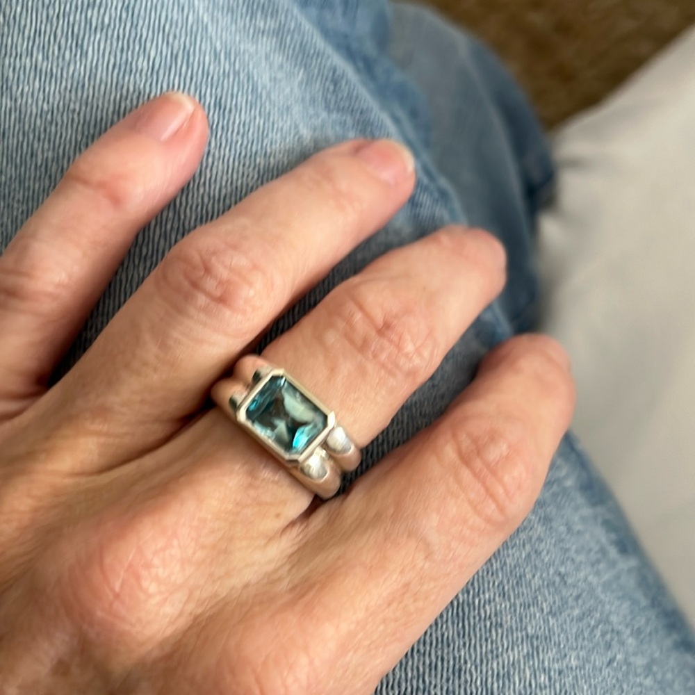 natural blue zircon sterling silver ring